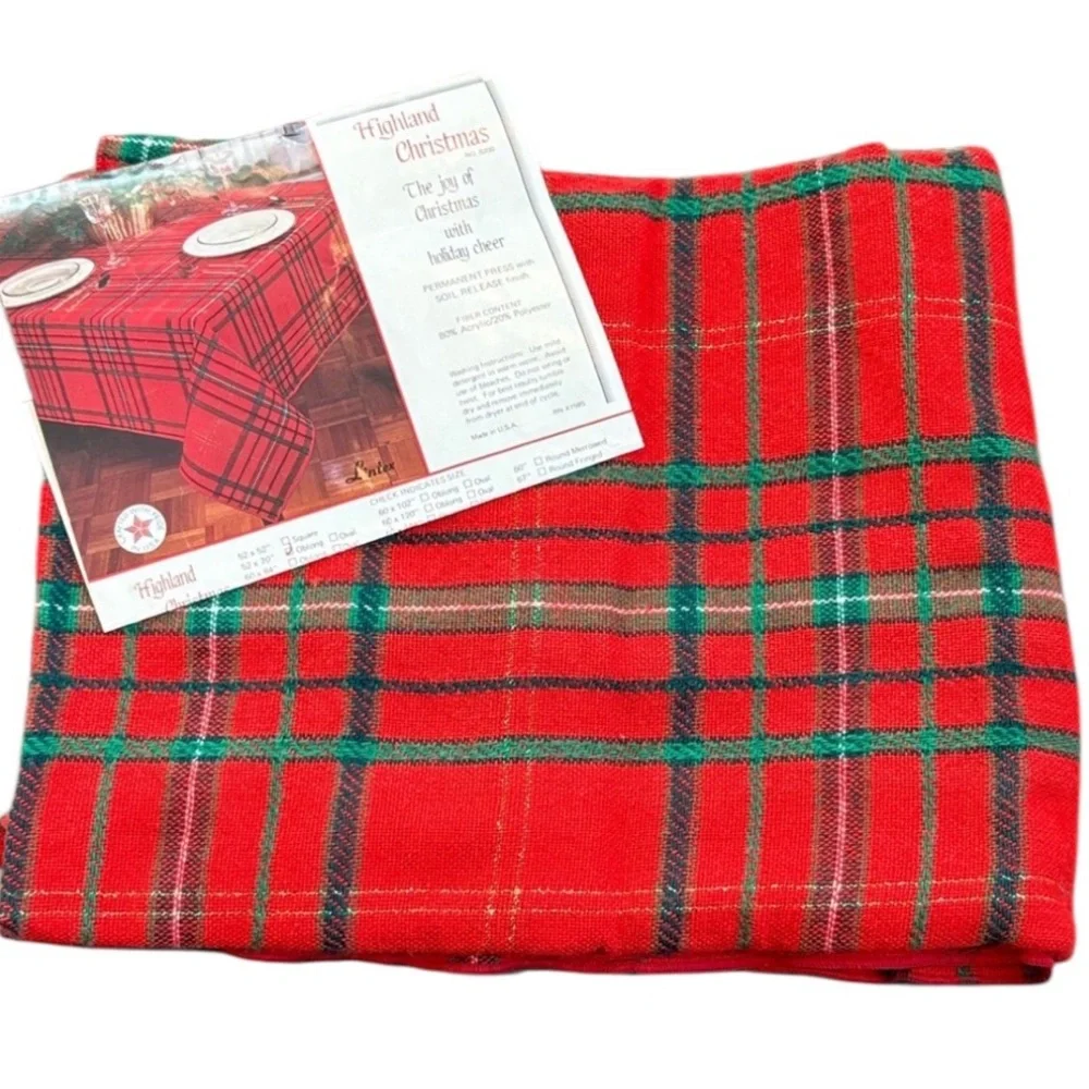 Vintage Highland Christmas Red Tartan Plaid Tablecloth 52”x70” Made USA Holiday